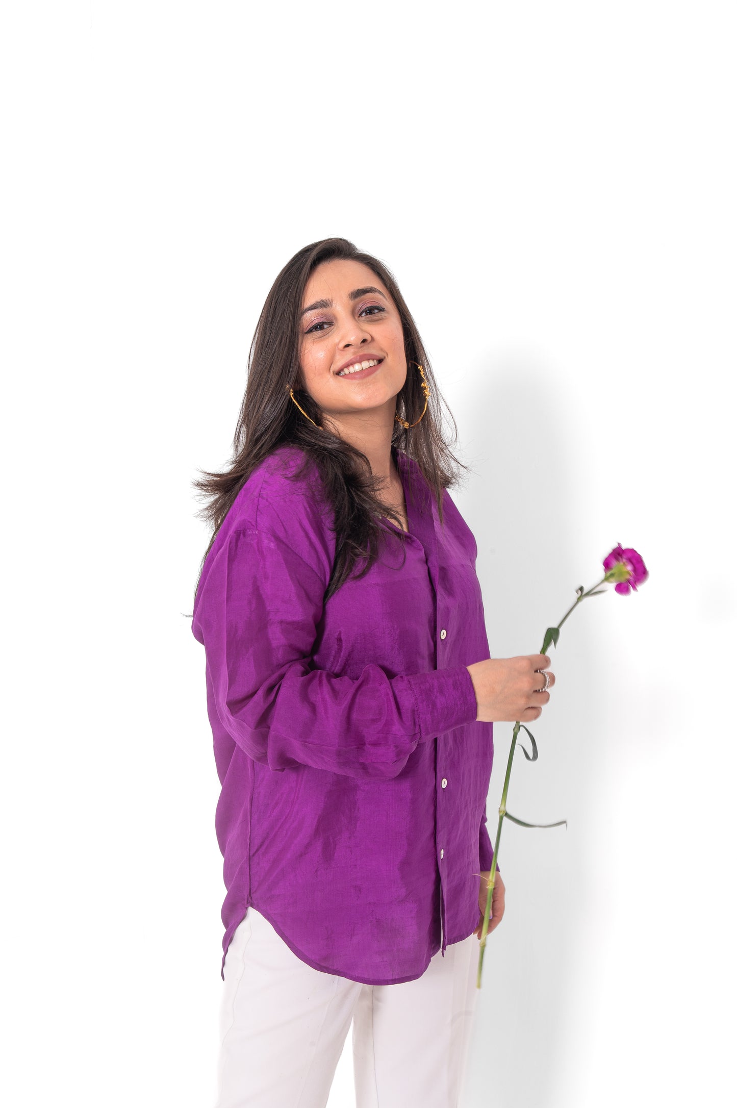 Dark Purple Mulberry Silk Shirt in Full Sleeves