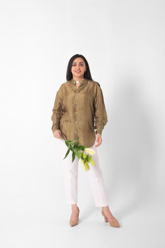 Olive Mulberry Silk Shirts in Full Sleeves