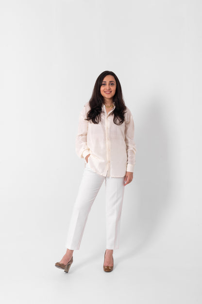 Ivory Mulberry Silk Shirt in Full Sleeves