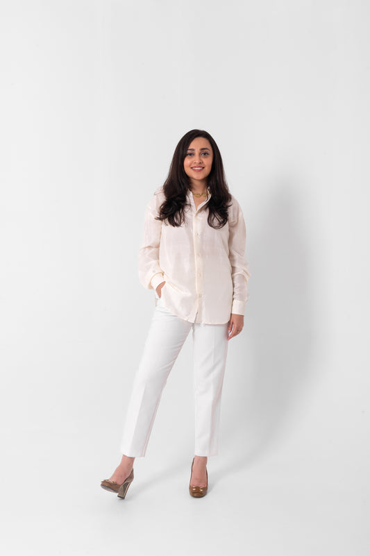 Ivory Mulberry Silk Shirt in Full Sleeves